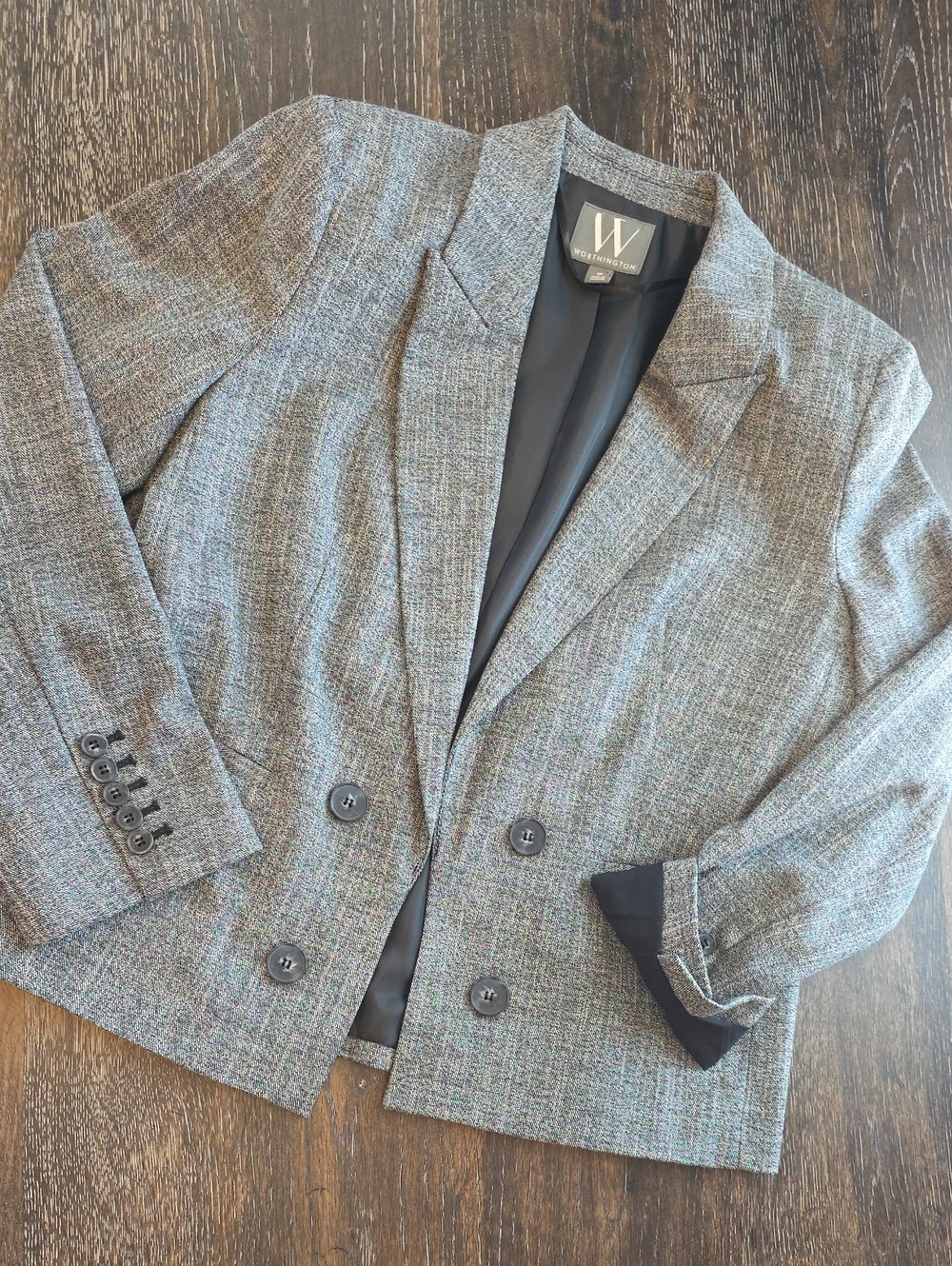 Worthington Gray Tweed Double-Breasted Blazer